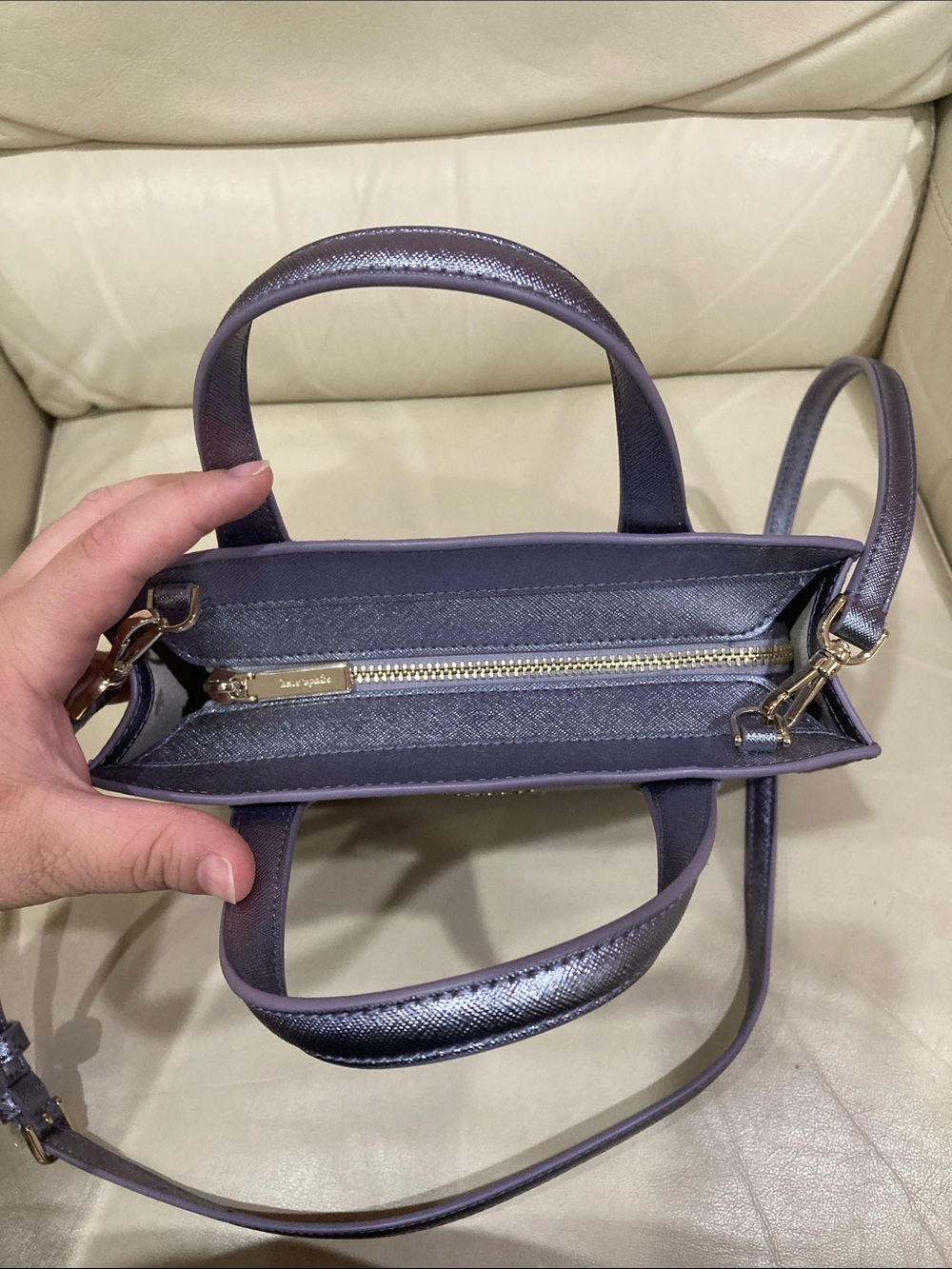 Kate Spade Lilac Frost Purple Tinsel Glitter Fabric Sparkle Satchel Purse Bag - Picture 6 of 15